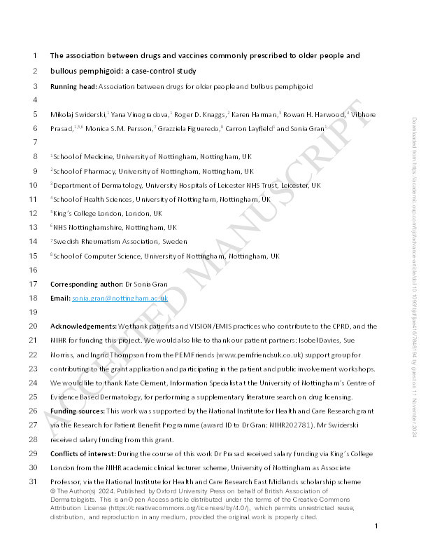 The association between drugs and vaccines commonly prescribed to older people and bullous pemphigoid: a case-control study Thumbnail