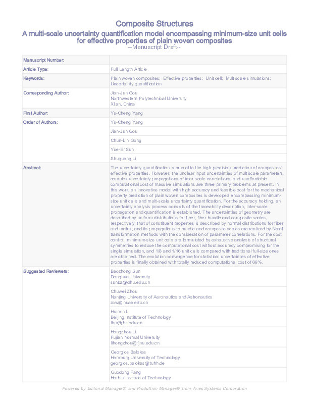 A multi-scale uncertainty quantification model encompassing minimum-size unit cells for effective properties of plain woven composites Thumbnail