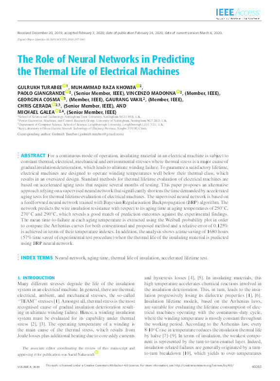 The Role of Neural Networks in Predicting the Thermal Life of Electrical Machines Thumbnail