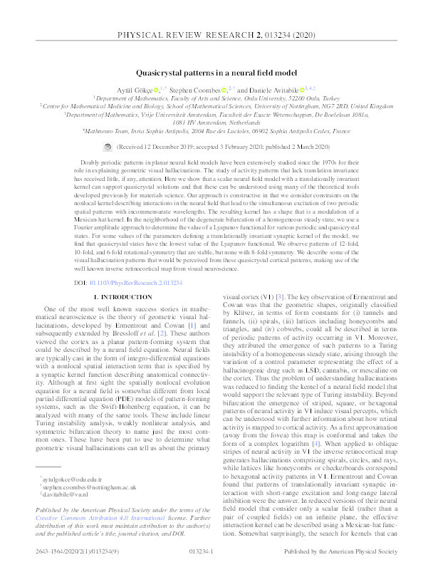 Quasicrystal patterns in a neural field model Thumbnail