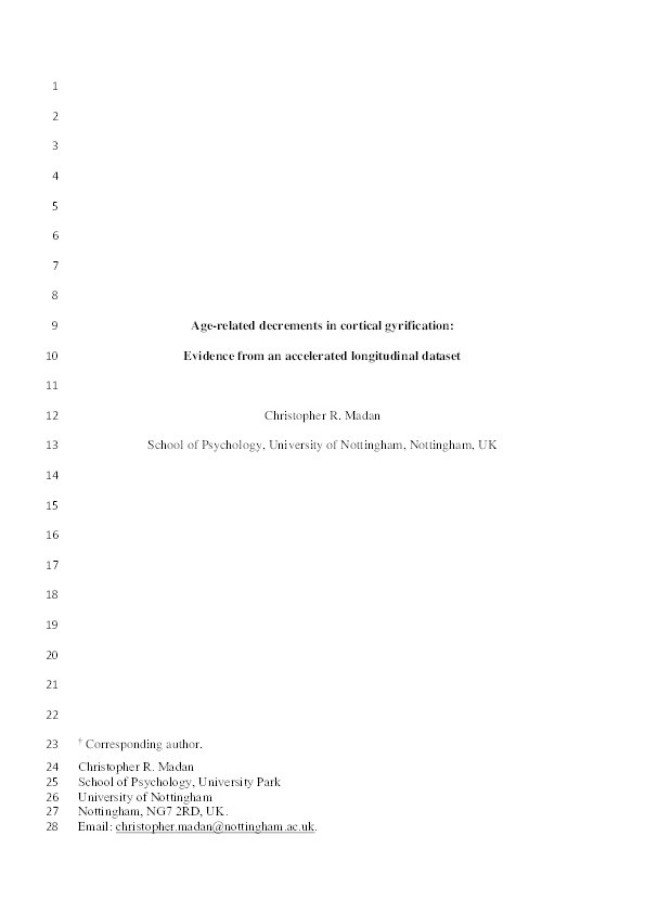 Age‐related decrements in cortical gyrification: Evidence from an accelerated longitudinal dataset Thumbnail