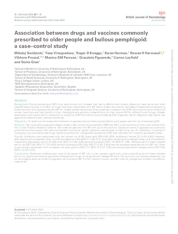 The association between drugs and vaccines commonly prescribed to older people and bullous pemphigoid: a case-control study Thumbnail