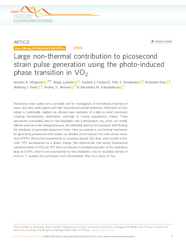 Large non-thermal contribution to picosecond strain pulse generation using the photo-induced phase transition in VO2 Thumbnail