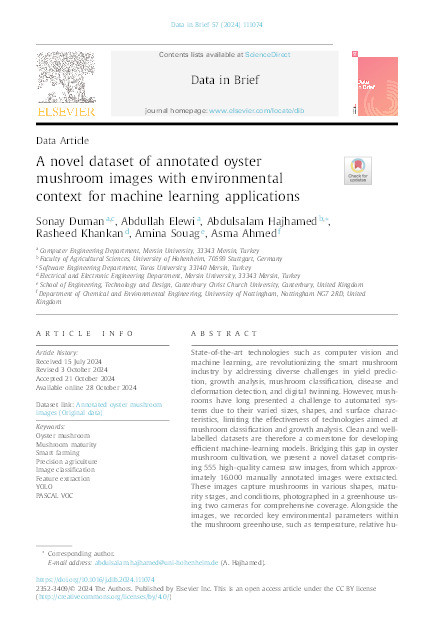 A novel dataset of annotated oyster mushroom images with environmental context for machine learning applications Thumbnail