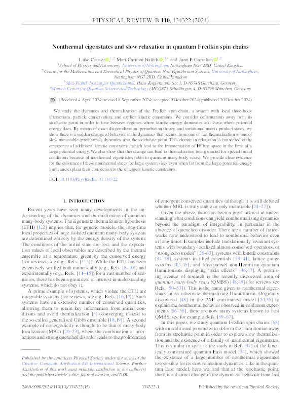 Nonthermal eigenstates and slow relaxation in quantum Fredkin spin chains Thumbnail