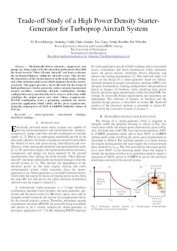 Trade-off Study of a High Power Density Starter-Generator for Turboprop Aircraft System Thumbnail