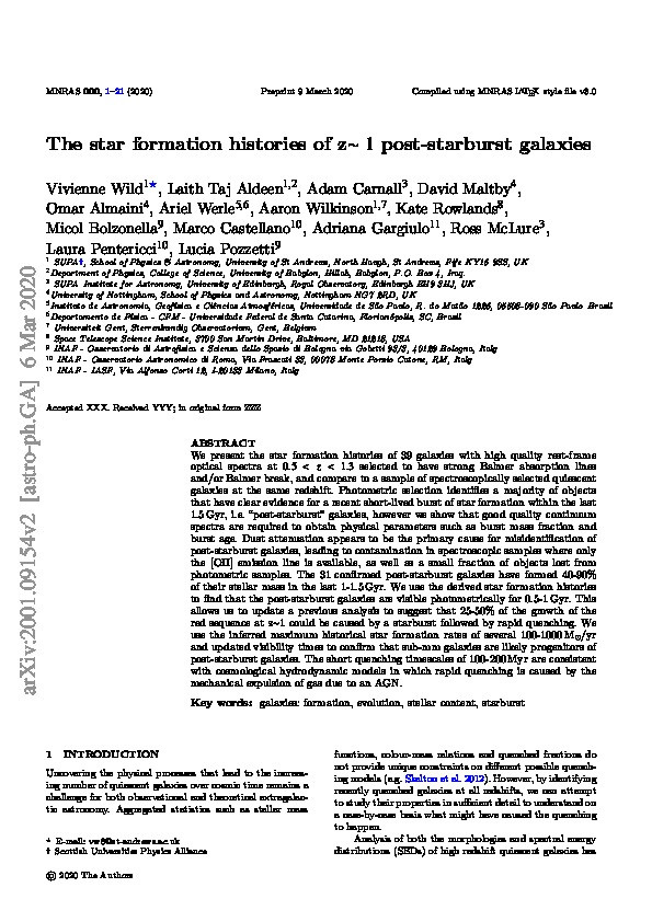 The star formation histories of z∼1 post-starburst galaxies Thumbnail