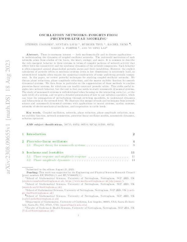 Oscillatory networks: insights from piecewise-linear modelling Thumbnail