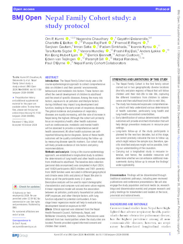 Nepal Family Cohort study: a study protocol Thumbnail