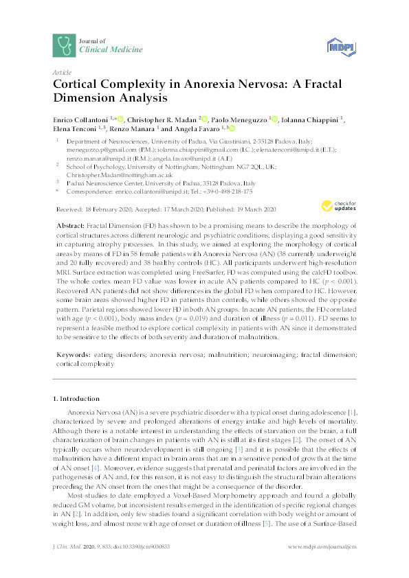 Cortical Complexity in Anorexia Nervosa: A Fractal Dimension Analysis Thumbnail