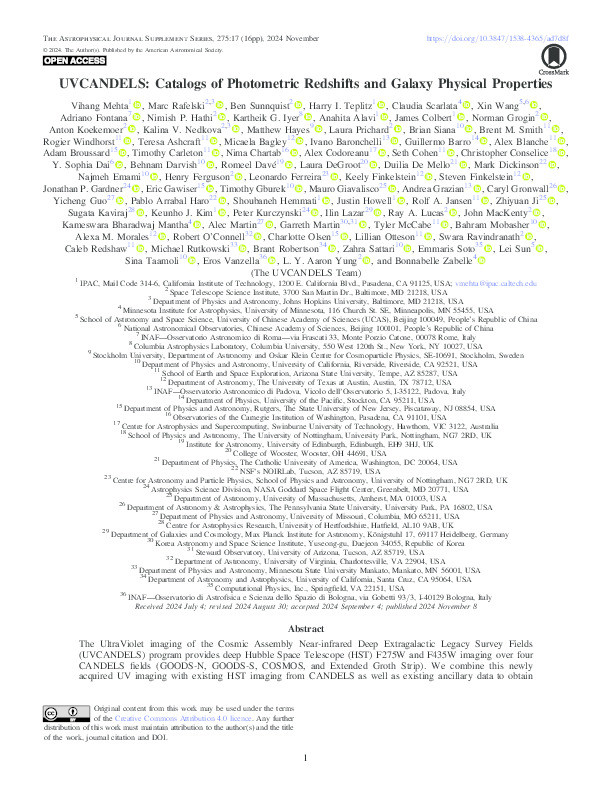 UVCANDELS: Catalogs of Photometric Redshifts and Galaxy Physical Properties Thumbnail