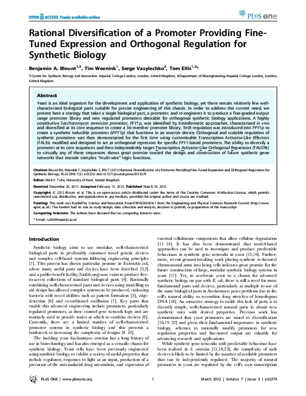 Rational diversification of a promoter providing fine-tuned expression and orthogonal regulation for synthetic biology Thumbnail