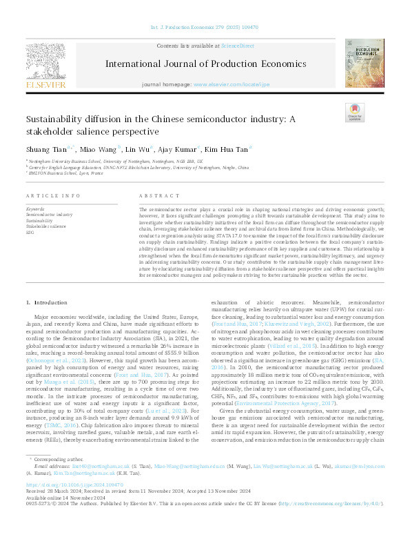 Sustainability diffusion in the Chinese semiconductor industry: A stakeholder salience perspective Thumbnail