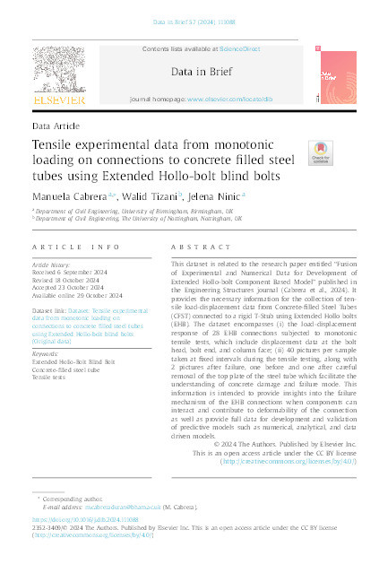 Tensile experimental data from monotonic loading on connections to concrete filled steel tubes using Extended Hollo-bolt blind bolts Thumbnail