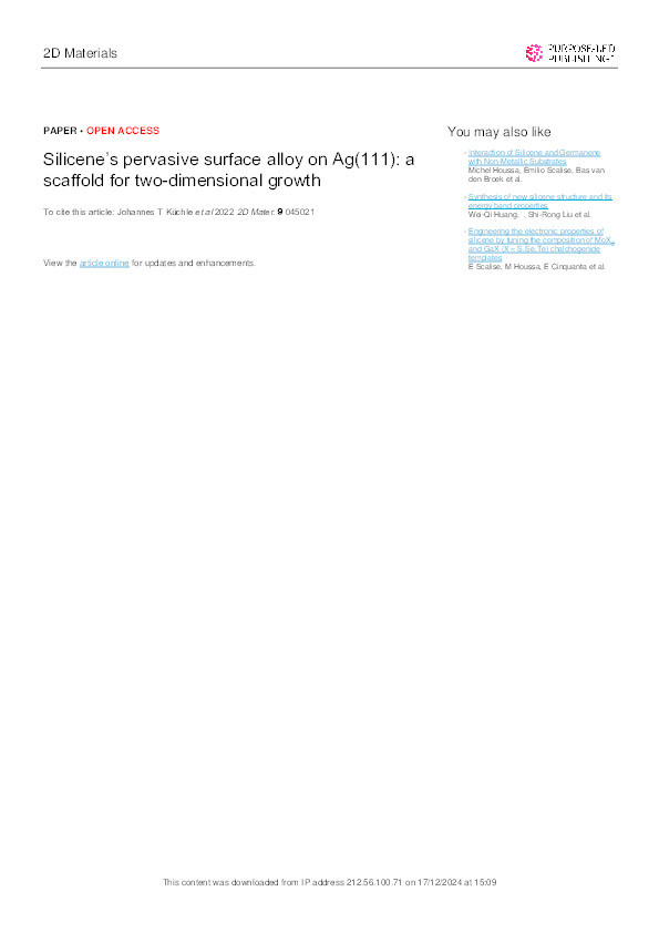 Silicene’s pervasive surface alloy on Ag(111): a scaffold for two-dimensional growth Thumbnail