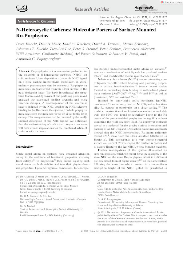 N-Heterocyclic Carbenes: Molecular Porters of Surface Mounted Ru-Porphyrins Thumbnail