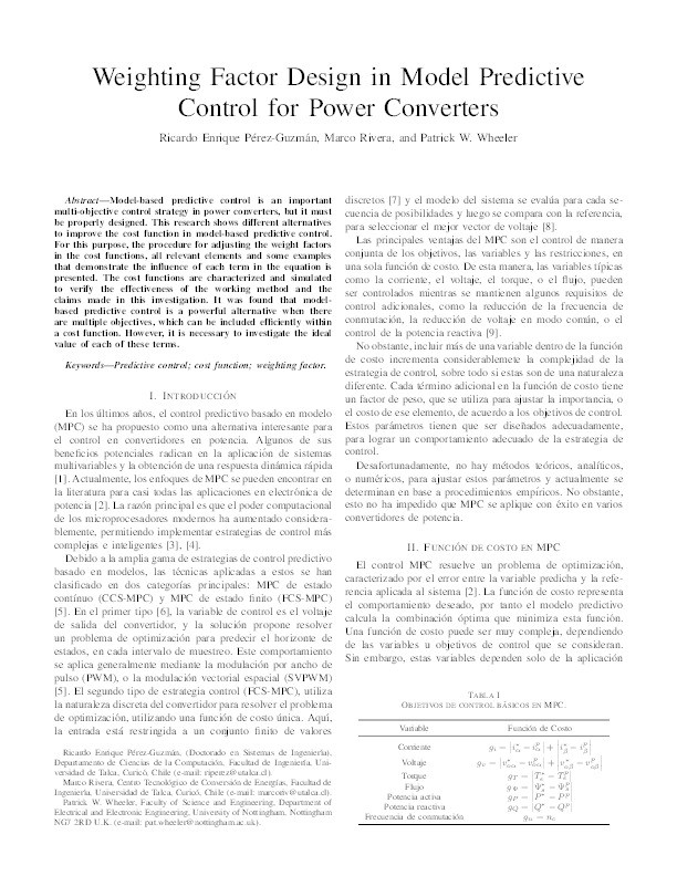 Weighting Factor Design in Model Predictive Control for Power Converters Thumbnail