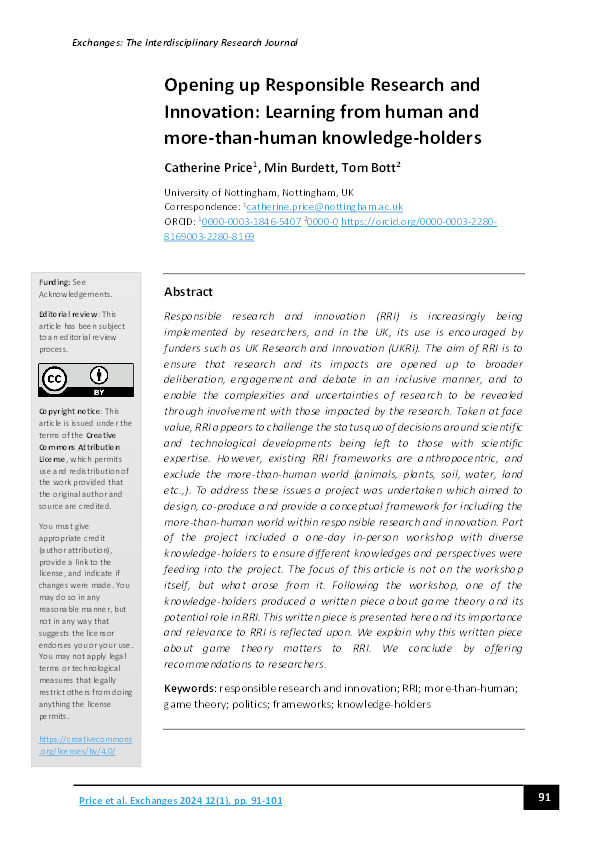 Opening up Responsible Research and Innovation: Learning from human and more-than-human knowledge-holders Thumbnail