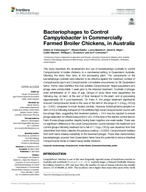 Bacteriophages to Control Campylobacter in Commercially Farmed Broiler Chickens, in Australia Thumbnail