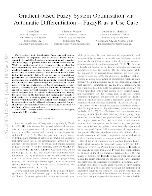 Gradient-based Fuzzy System Optimisation via Automatic Differentiation – FuzzyR as a Use Case Thumbnail