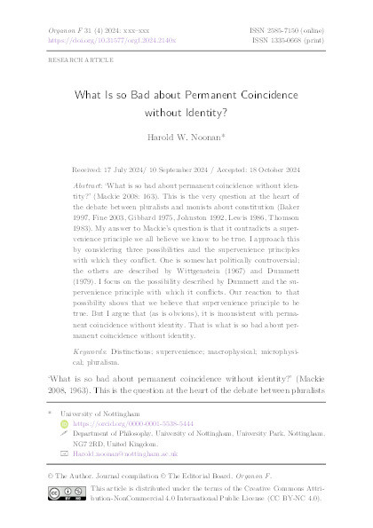 What Is so Bad about Permanent Coincidence without Identity? Thumbnail