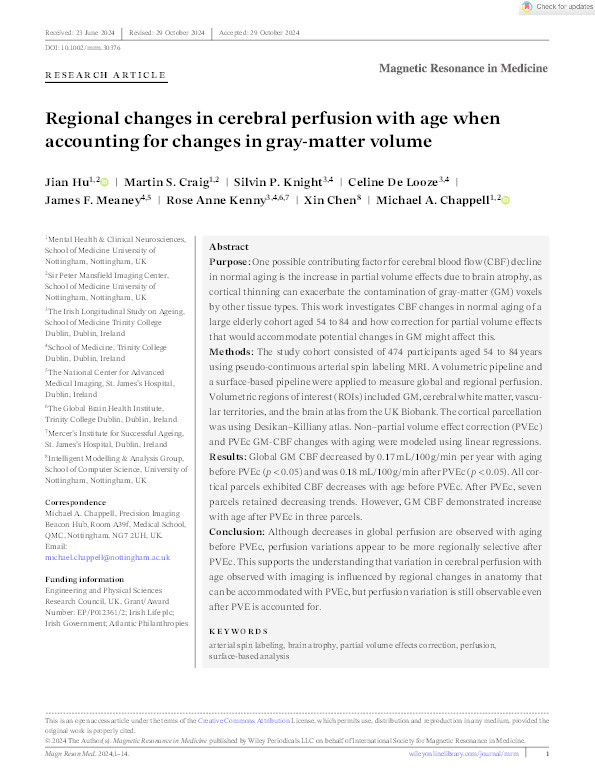 Regional changes in cerebral perfusion with age when accounting for changes in gray-matter volume Thumbnail