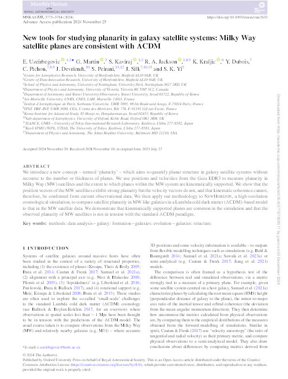 New tools for studying planarity in galaxy satellite systems: Milky Way satellite planes are consistent with ΛCDM Thumbnail