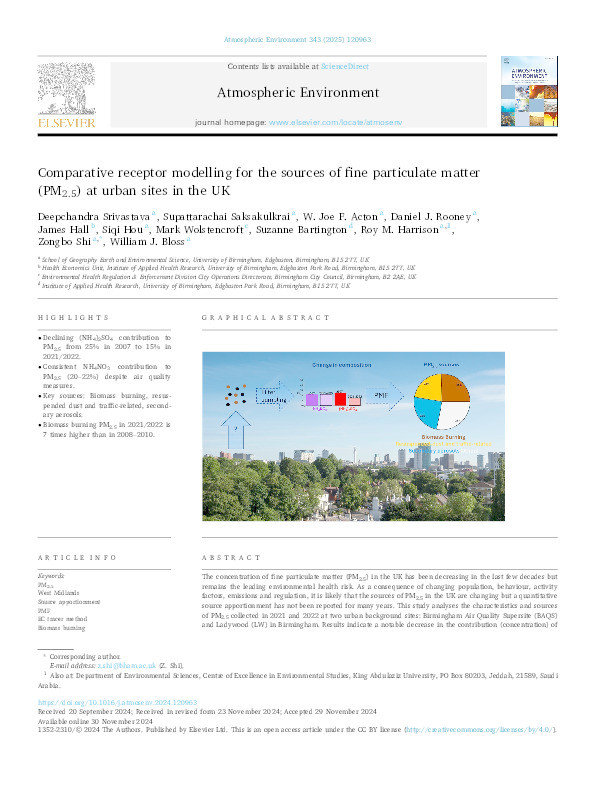 Comparative receptor modelling for the sources of Fine Particulate Matter (PM2.5) at urban sites in the UK Thumbnail