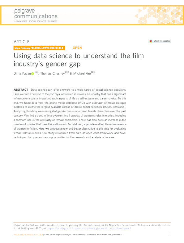 Using data science to understand the film industry’s gender gap Thumbnail