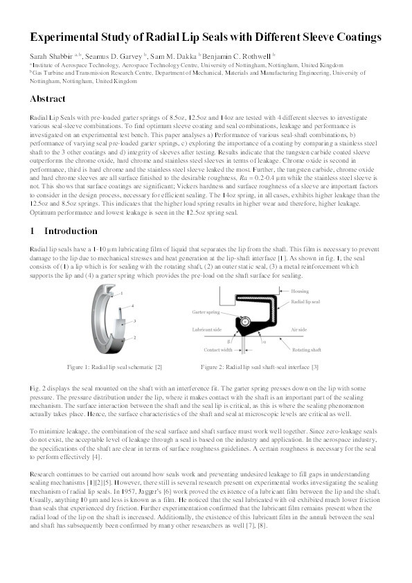 Experimental study of radial lip seals with different sleeve coatings Thumbnail