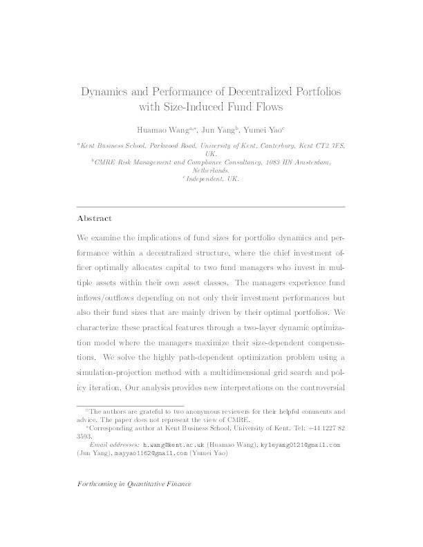 Dynamics and performance of decentralized portfolios with size-induced fund flows Thumbnail