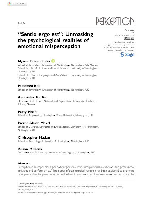 “Sentio ergo est”: Unmasking the psychological realities of emotional misperception Thumbnail