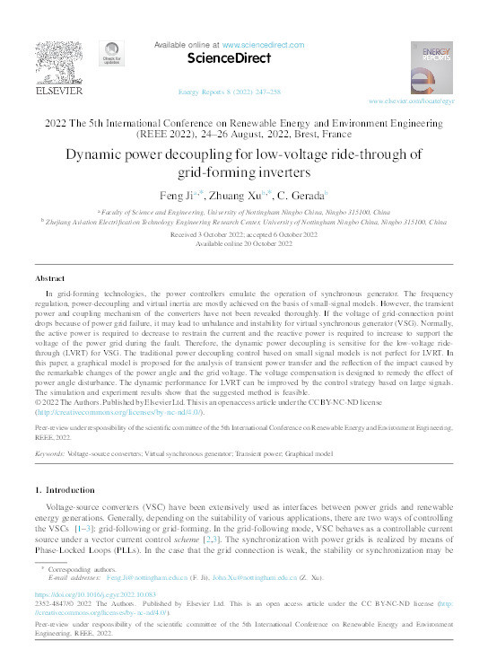 Dynamic power decoupling for low-voltage ride-through of grid-forming inverters Thumbnail