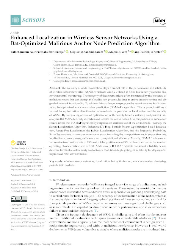 Enhanced Localization in Wireless Sensor Networks Using a Bat-Optimized Malicious Anchor Node Prediction Algorithm Thumbnail