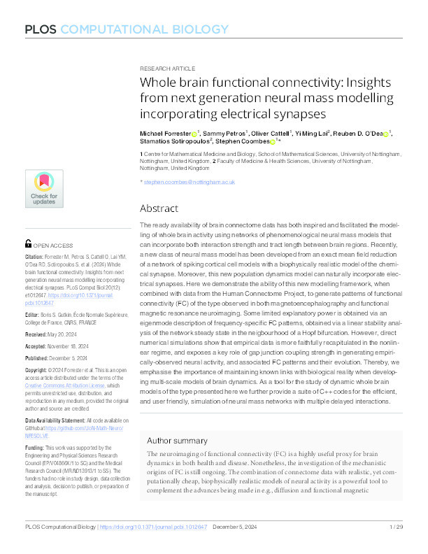 Whole brain functional connectivity: Insights from next generation neural mass modelling incorporating electrical synapses Thumbnail