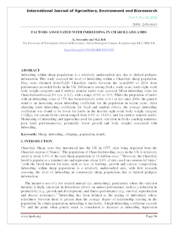 Factors associated with inbreeding in charollais lambs Thumbnail
