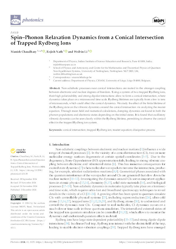 Spin–Phonon Relaxation Dynamics from a Conical Intersection of Trapped Rydberg Ions Thumbnail