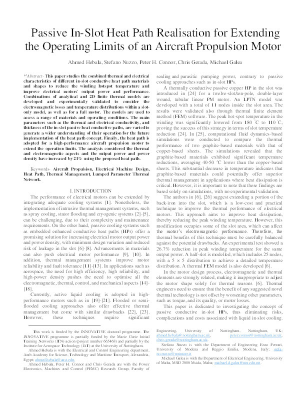 Passive In-Slot Heat Path Realisation for Extending the Operating Limits of an Aircraft Propulsion Motor Thumbnail