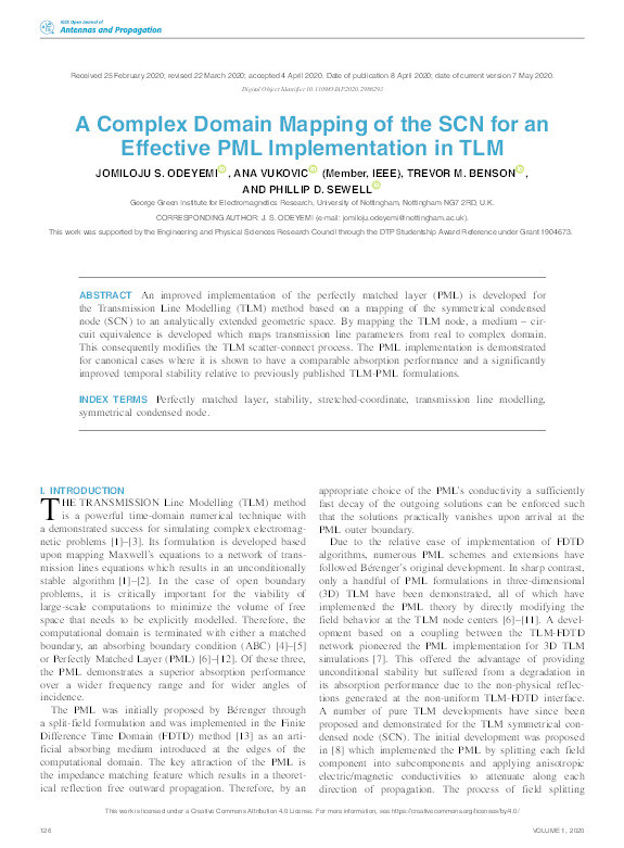 A Complex Domain Mapping of the SCN for an Effective PML Implementation in TLM Thumbnail