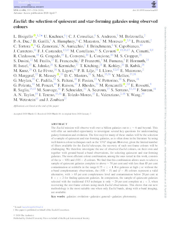 Euclid: the selection of quiescent and star-forming galaxies using observed colours Thumbnail