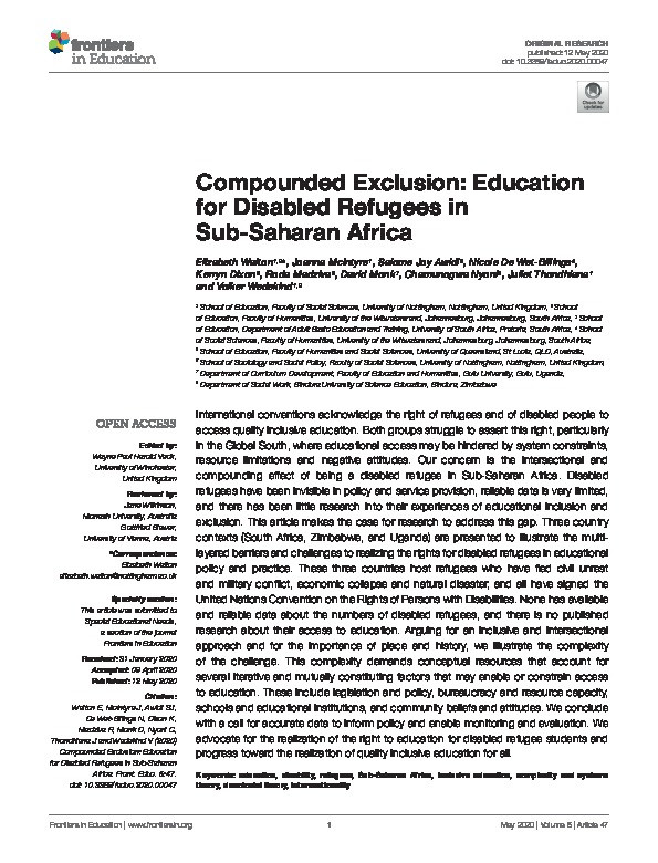 Compounded Exclusion: Education for Disabled Refugees in Sub-Saharan Africa Thumbnail