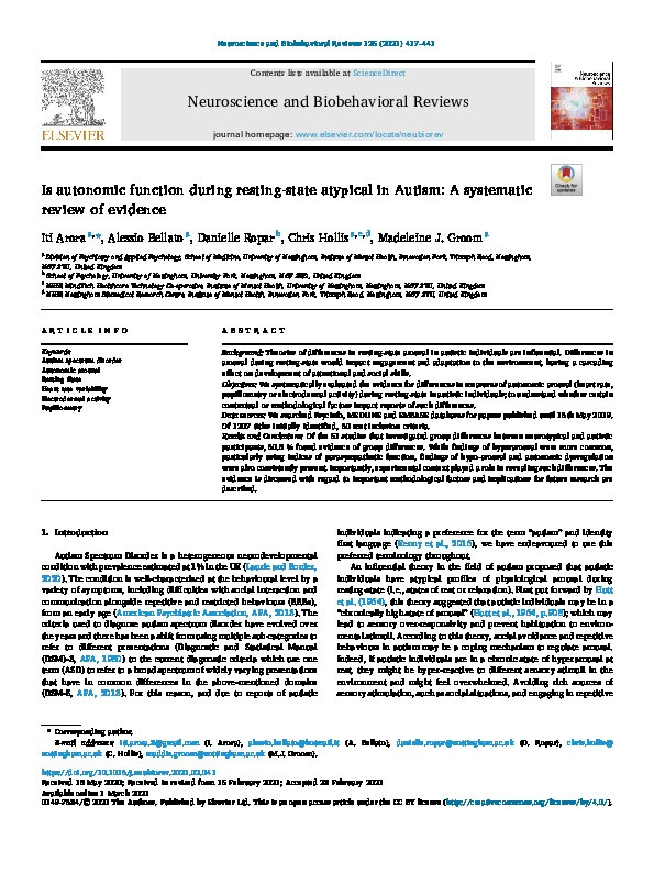 Is autonomic function during resting-state atypical in Autism: A systematic review of evidence Thumbnail