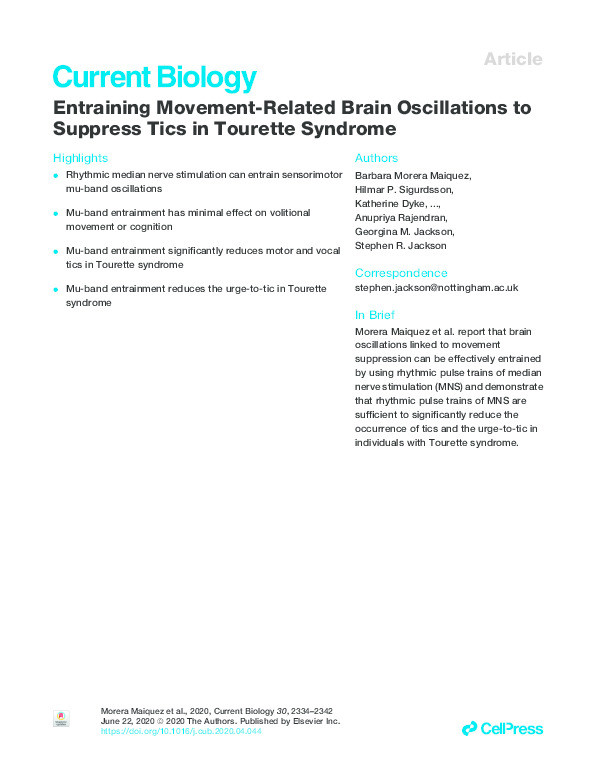 Entraining Movement-Related Brain Oscillations to Suppress Tics in Tourette Syndrome Thumbnail