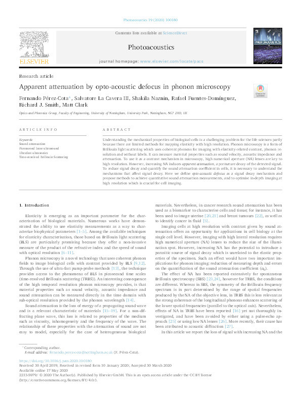 Apparent attenuation by opto-acoustic defocus in phonon microscopy Thumbnail