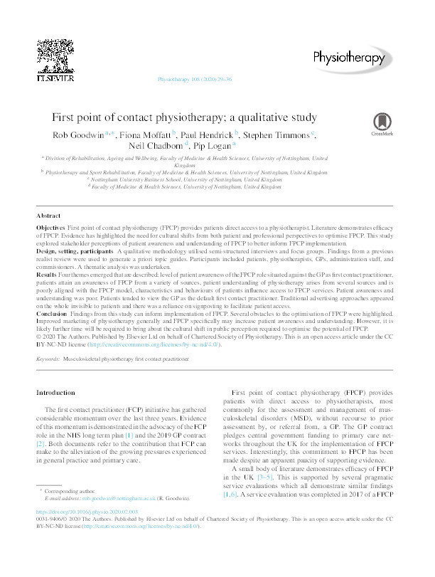 First point of contact physiotherapy; a qualitative study Thumbnail