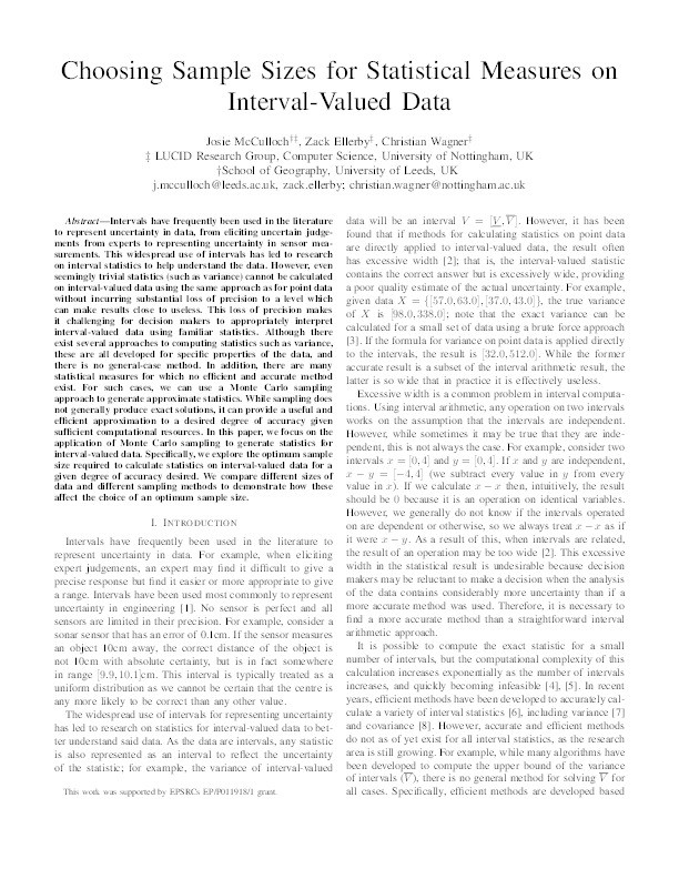 Choosing Sample Sizes for Statistical Measures on Interval-Valued Data Thumbnail