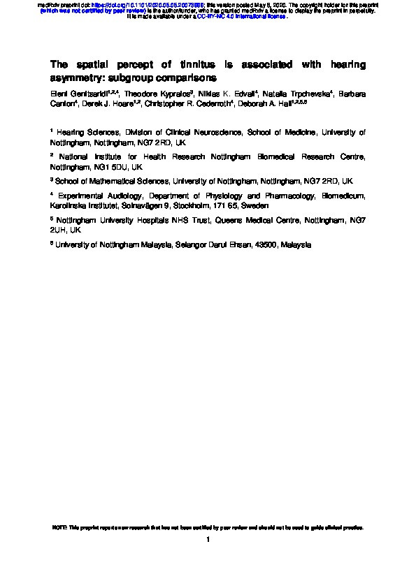 The spatial percept of tinnitus is associated with hearing asymmetry: subgroup comparisons Thumbnail