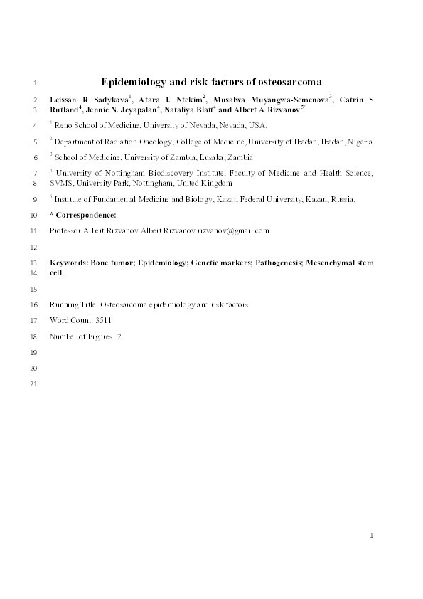 Epidemiology and risk factors of osteosarcoma Thumbnail