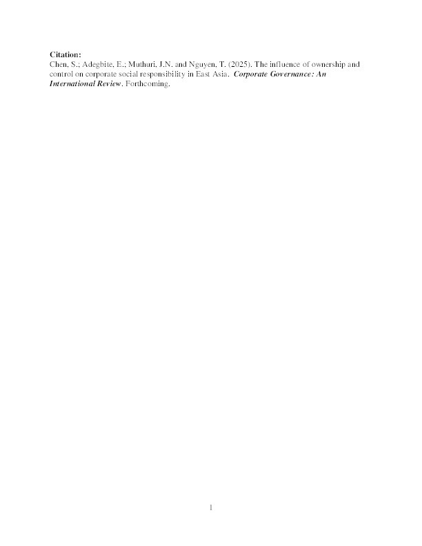 The Influence of Ownership and Control on Corporate Social Responsibility in East Asia Thumbnail