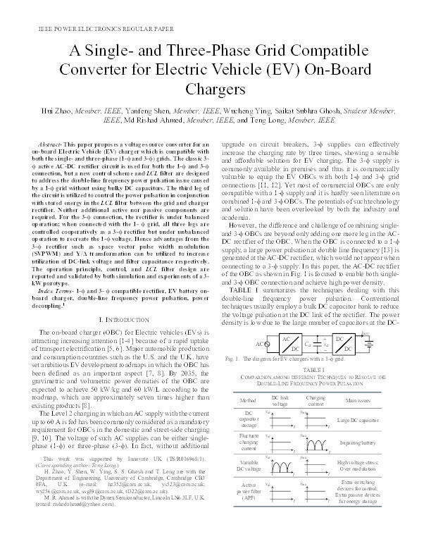 A Single- and Three-Phase Grid Compatible Converter for Electric Vehicle On-Board Chargers Thumbnail